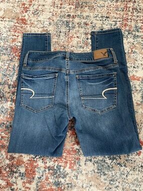 American Eagle Outfitters Blue Stretch Jeans short with Embroidered Waistband